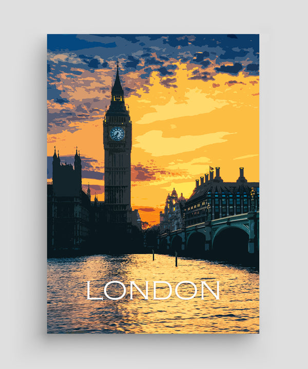 London - Big Ben & Themsen Illustration Poster